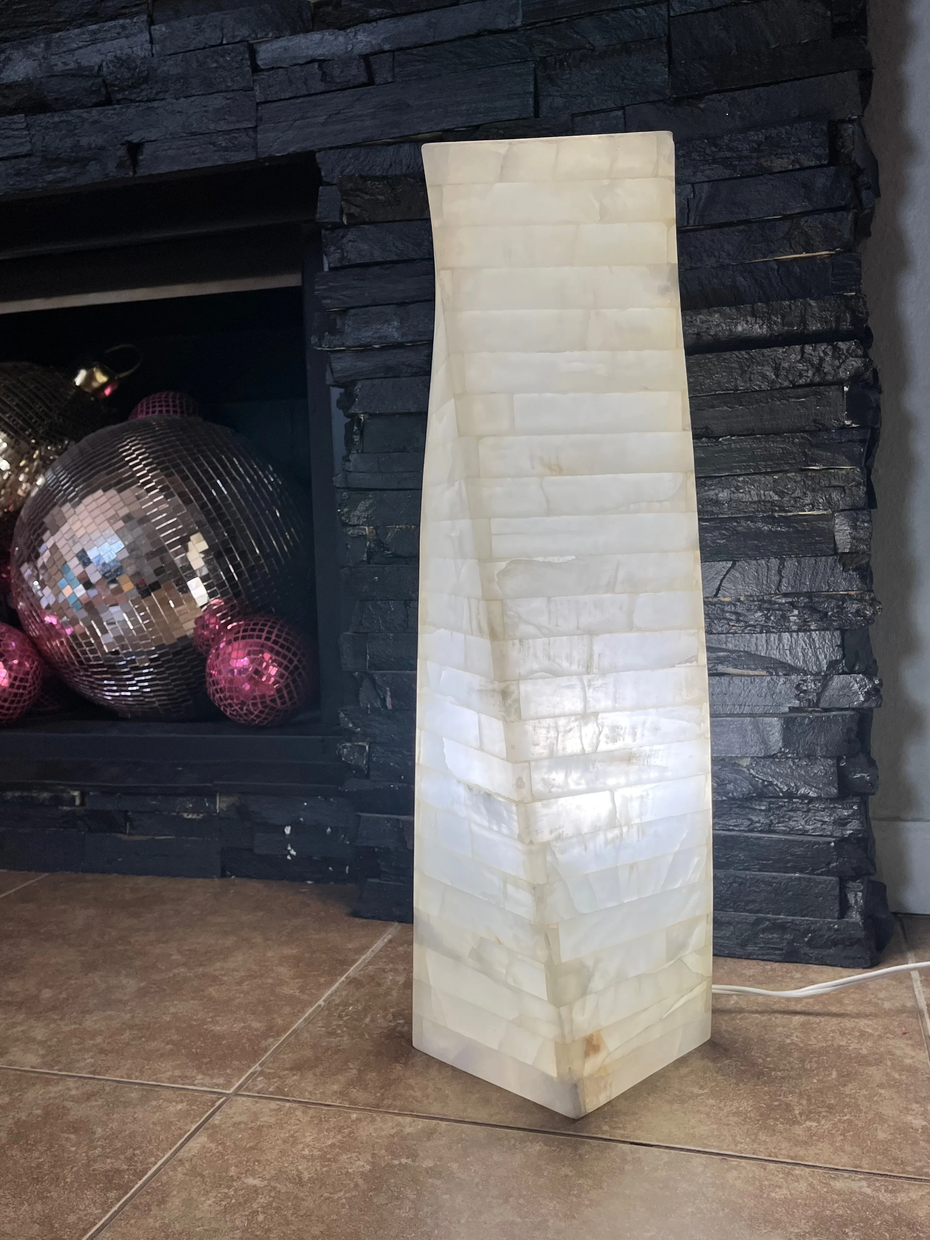 Artisan White Onyx Marquetry Floor Lamp - Image 3