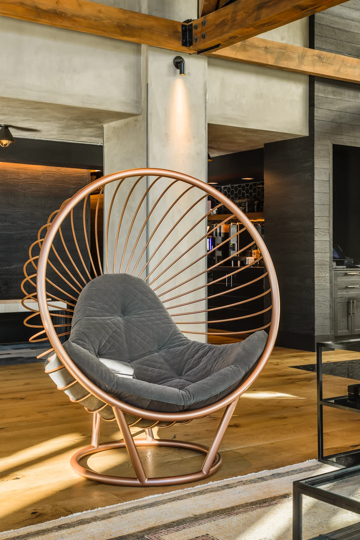 California Chair - Standing in Champagne Gold and Dark Grey Cushion - Image 3