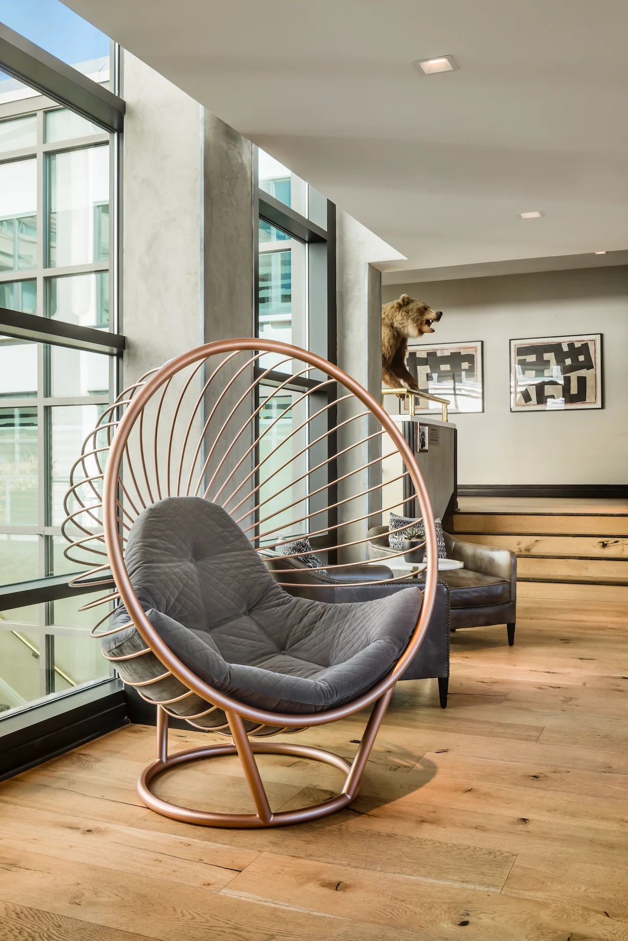 California Chair - Standing in Champagne Gold and Dark Grey Cushion - Image 4