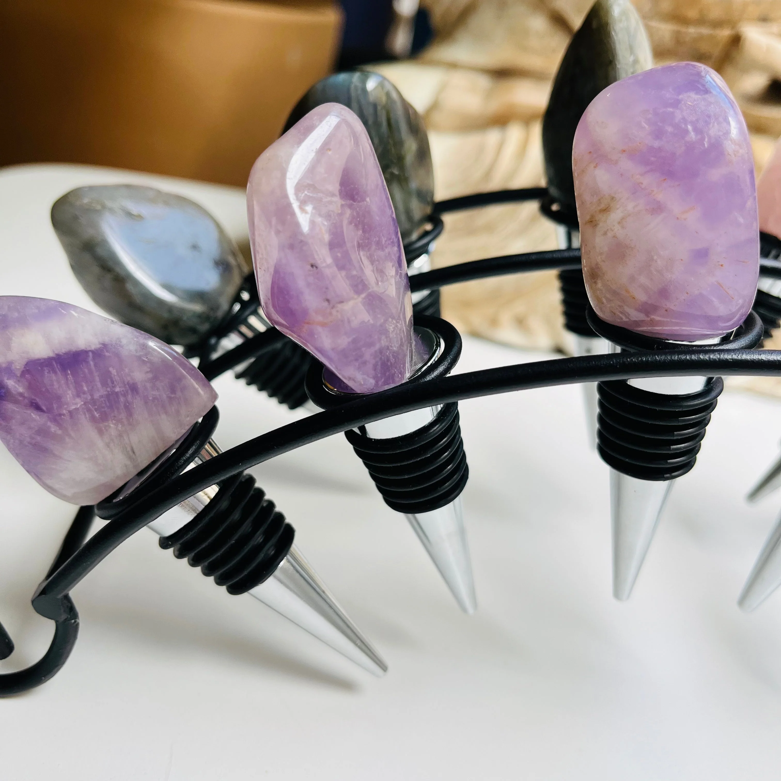 Crystal Wine Bottle Stoppers – Assorted Gemstones - Image 2