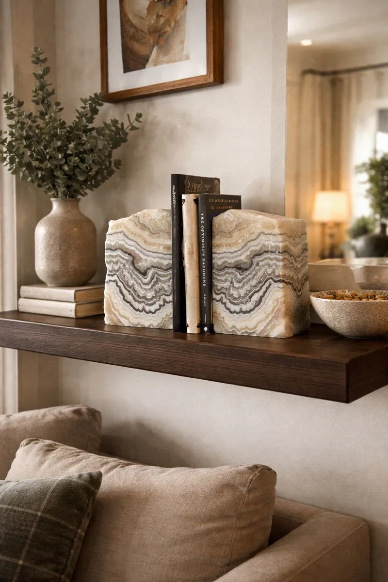 Honey Phantom Zebra Calcite Bookends - Image 2