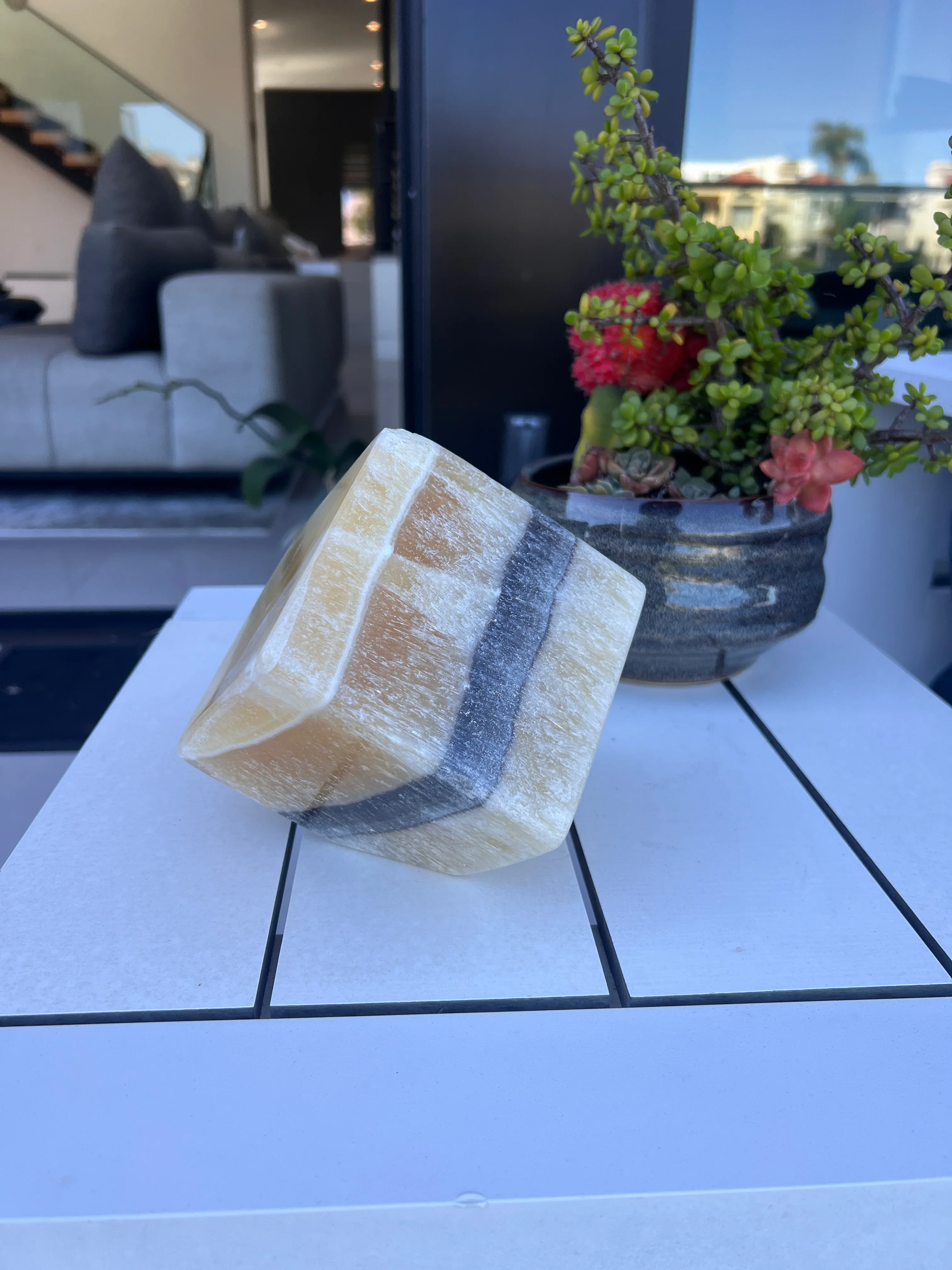 Phantom Zebra Calcite Cube with Black Band - Image 2