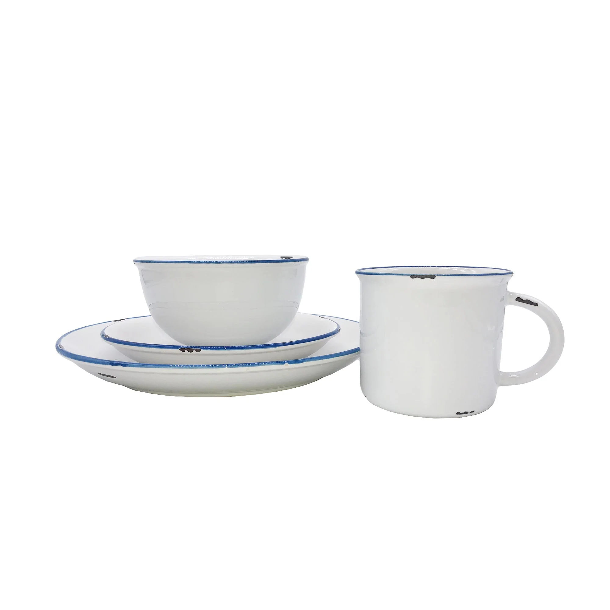 Tinware Blue Rim Stoneware 4 Piece Dinnerware Set, Service For 1 - Image 2