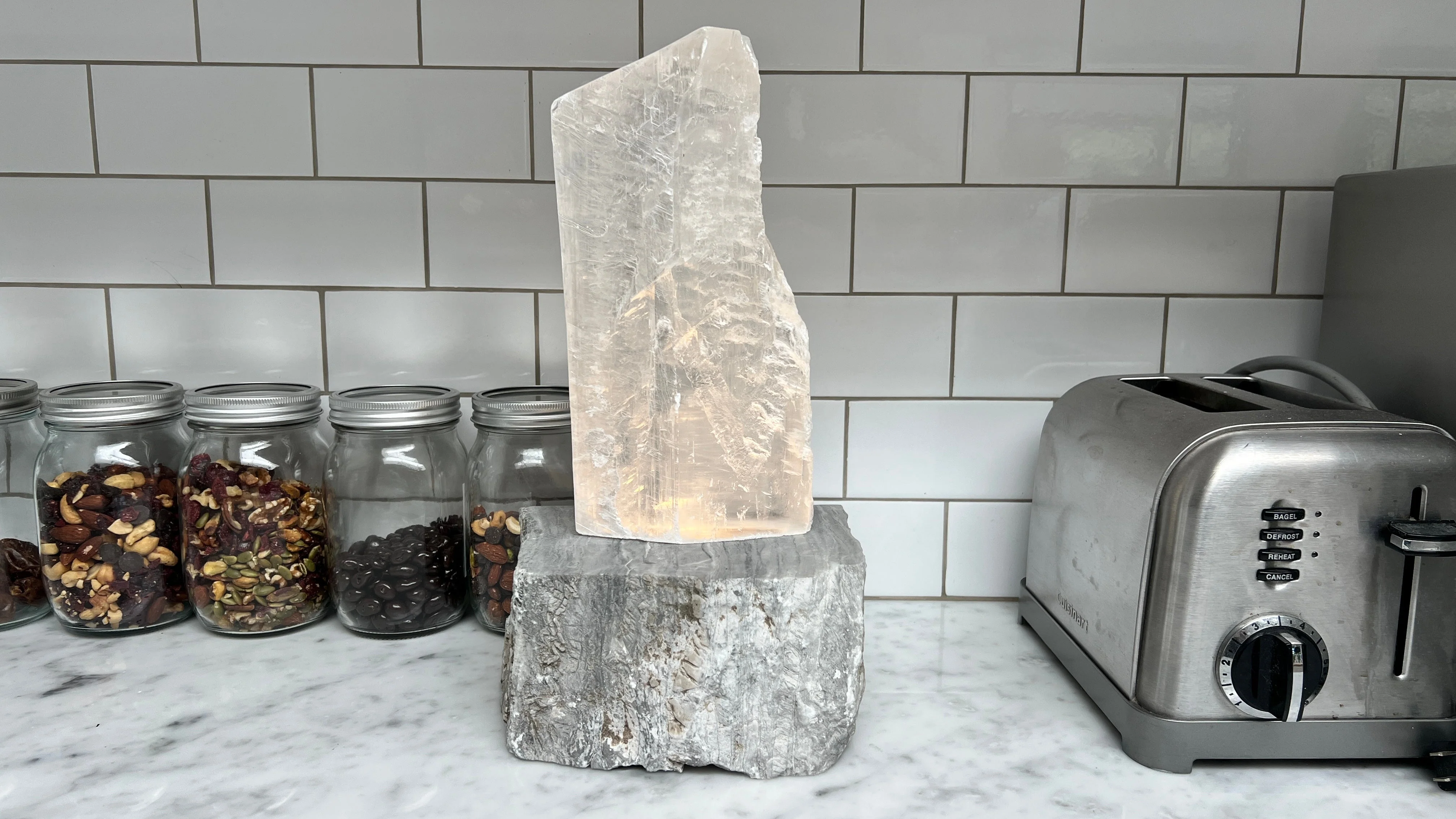 Utah Selenite Crystal Lamp with Onyx Base #2 - Image 3