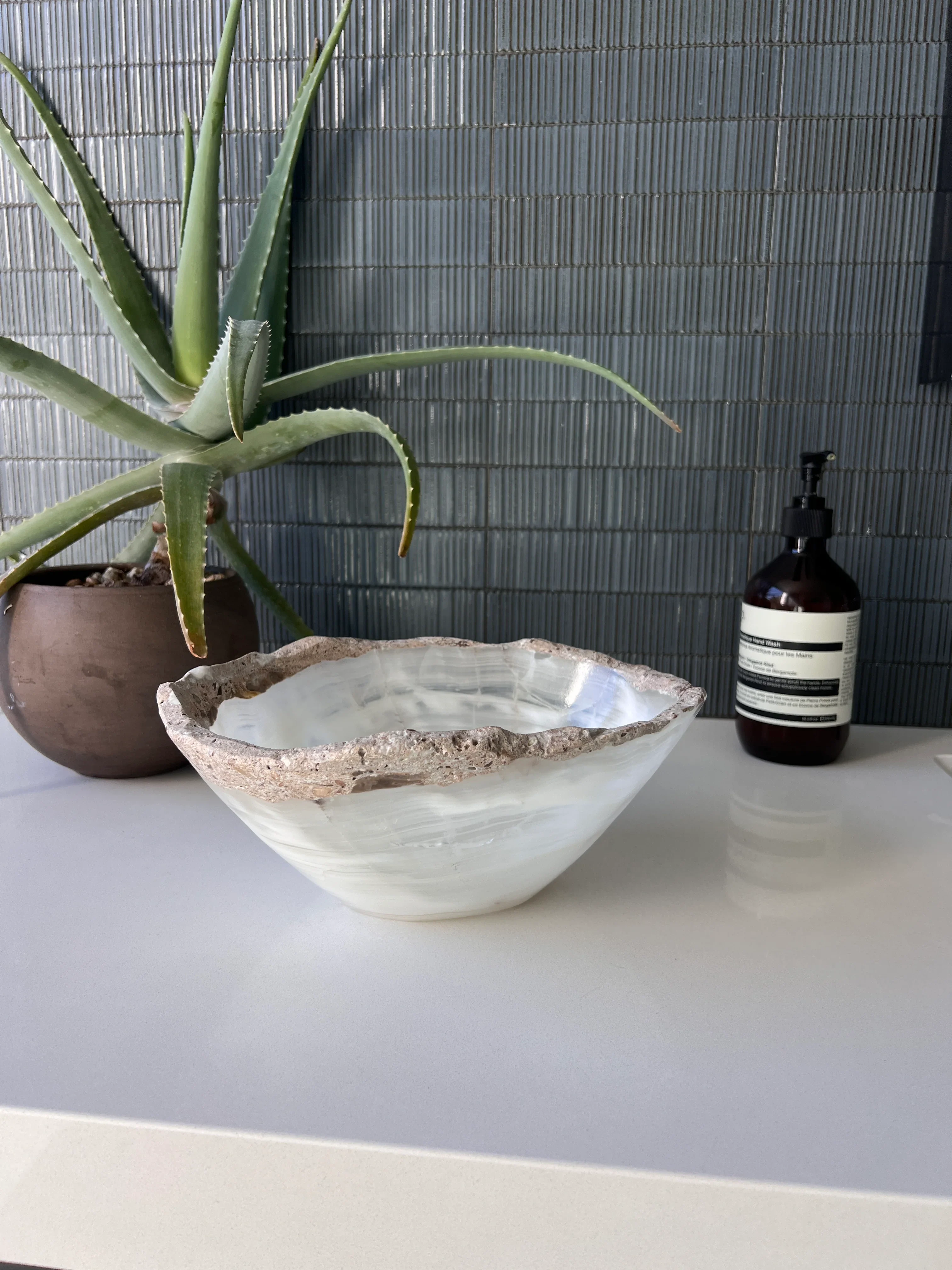 White Onyx Bowl Natural Stone Rim - Image 2