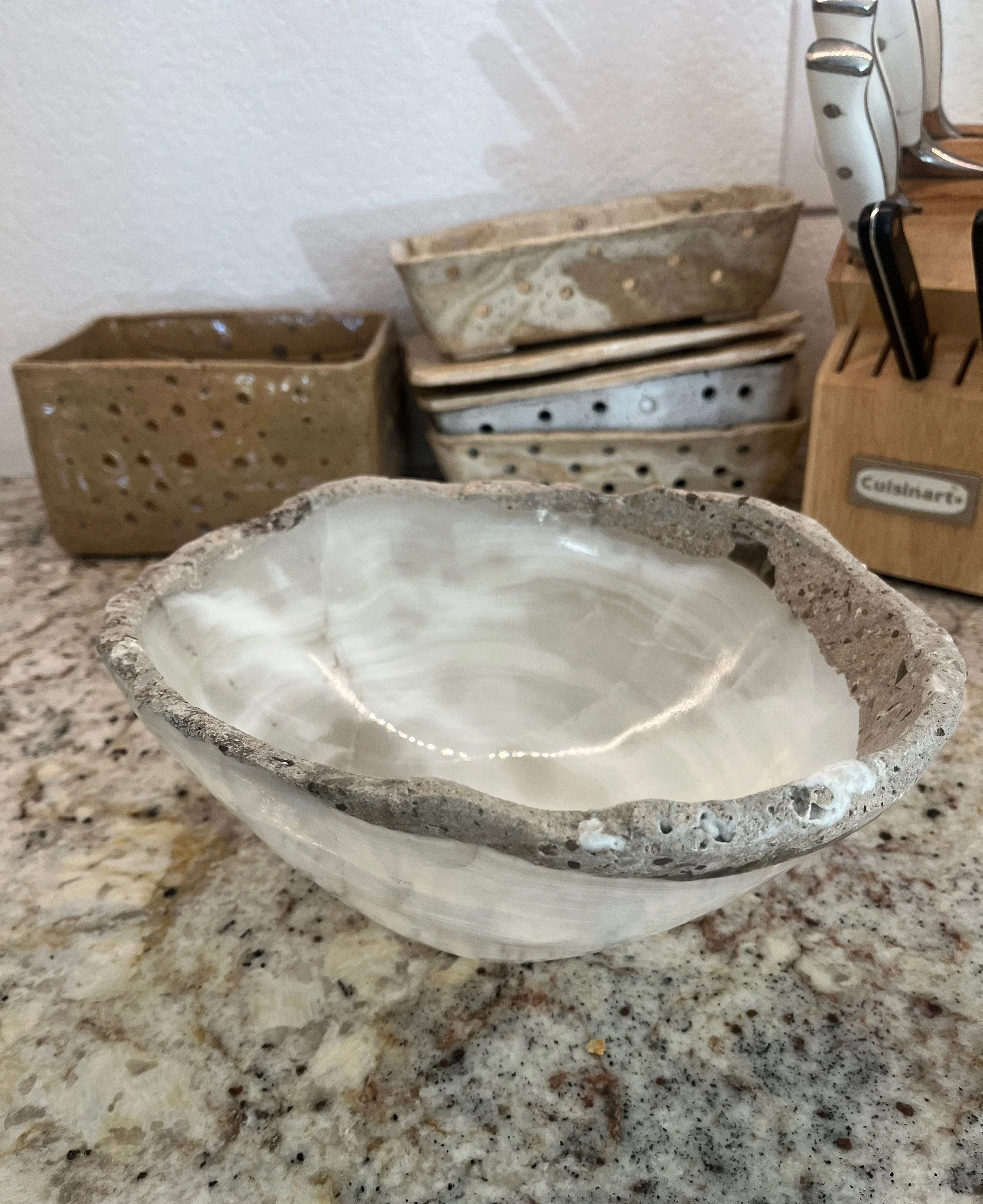 White Onyx Bowl Natural Stone Rim - Image 3